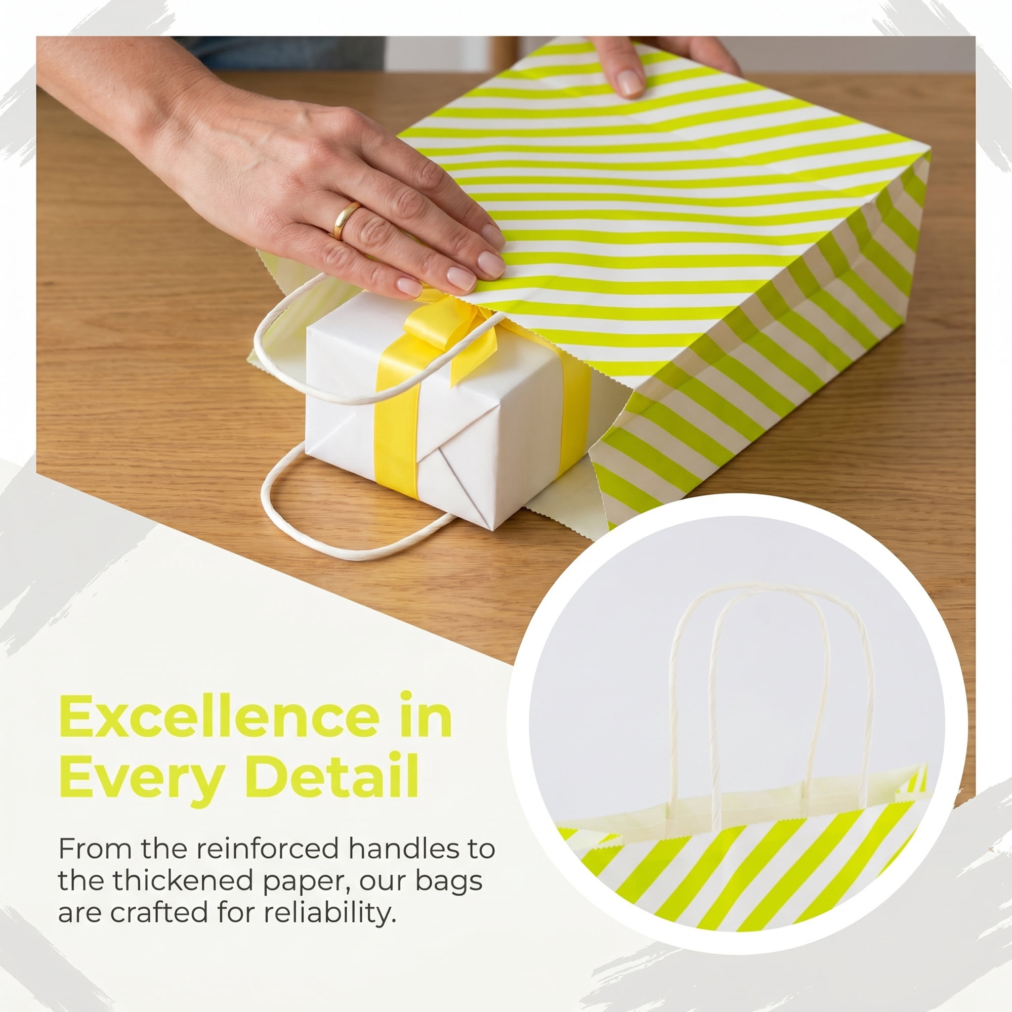 Unique Bargains 6Pcs Diagonal-stripe Gift Bag with Handles Green 6.3" x 3.1" x 8.7"