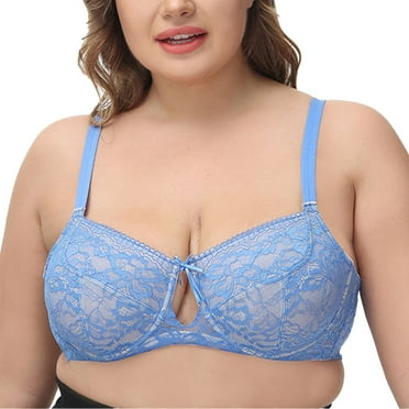Duulaya Ultra-Thin, Breathable & Adjustable, 38D Cup, Underwire Support with Sheer Detailing Lacy Blue Bra Duulaya