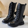 thumbnail image 2 of Miluxas Girls Knee High Boots Fashion Bow Mid Calf Boots Lace up Side Zipper Tall Riding Boots for Toddler Little Kid Big Kid Black 2.5 M(37), 2 of 9