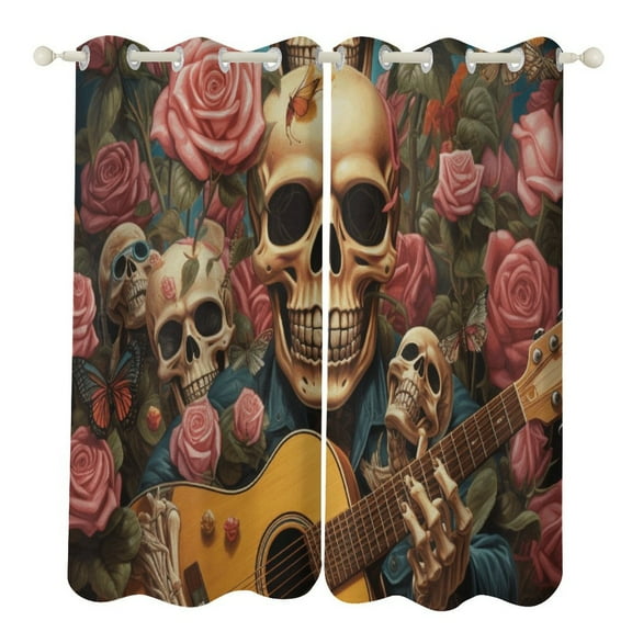 Guitar Skeleton Rock Blackout Curtains for Bedroom Curtains Insulated Room Darkening Window Drapes for Living Room