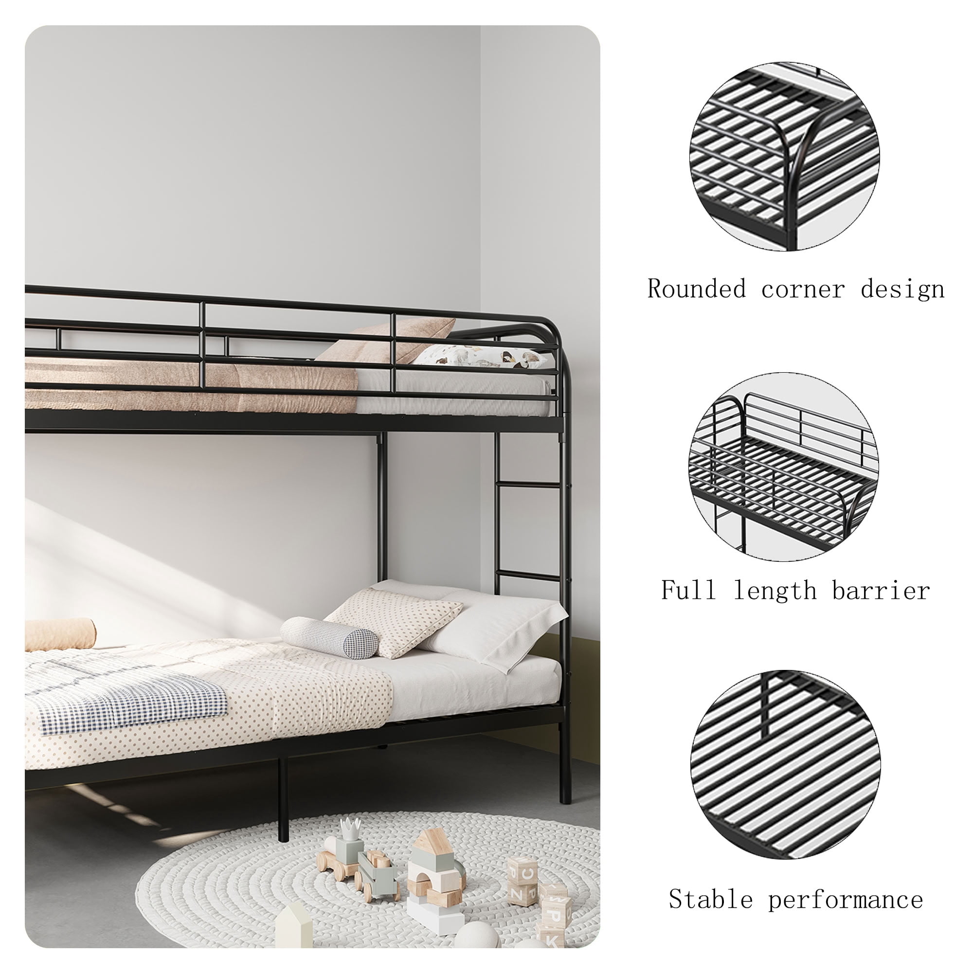 MAYEERTY Twin Over Twin Metal Bunk Bed, Low Profile Steel Bed Frame with Ladder for ids Teens Adults Bedroom Dorm