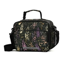 FORMRS Student Lunch Bag Insulated Reusable Cooler Box with Zipper Pockets, Purple Floral Pattern