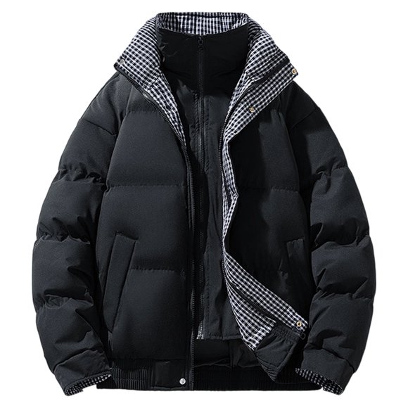 Lovzfmll Men's Puffer Jacket, Solid Color Stand Collar, Quilted Warm Coat, Long Sleeve Zip Up, Winter Jackets for Men