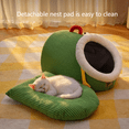 thumbnail image 5 of 2025 Warm Cat Bed for Winter, Portable Pet Bed with Handle, Green Soft Plush Dog Cat House for All Seasons, 5 of 5
