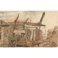 thumbnail image 2 of William Henry Hunt 18x13 Gold Ornate Wood Frame and Double Matted Museum Art Print Titled - The Building of Waterloo Bridge (ca. 1816), 2 of 4