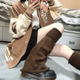 thumbnail image 4 of Japanese Fluffy Flared Kawaii Winter Knee-High Knitted Leg Warmers Boot Stocking Uniform BLACK, 4 of 8
