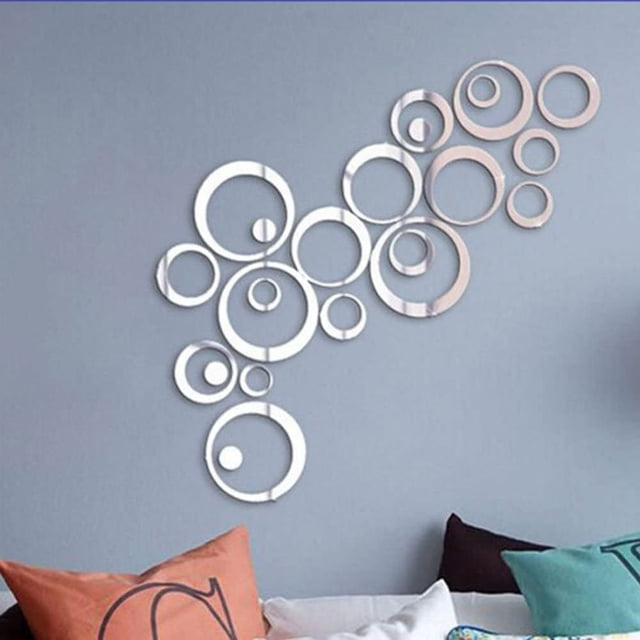 Cristal 3D Espejo Pegatinas de pared Acrílico Estéreo Círculo DIY Pegatinas de pared Dormitorio Sala de estar Mural (plata) Adepaton LN-1712