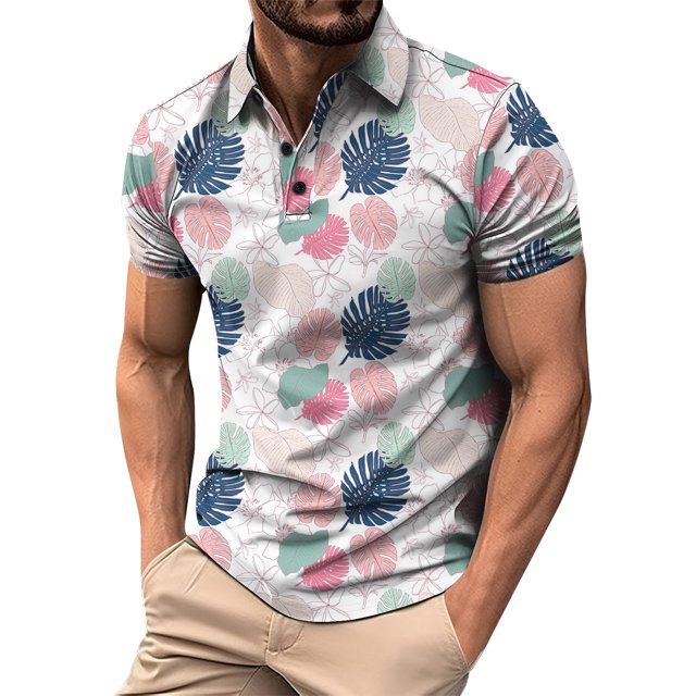 Men's Golf Shirt Casual Sports V Neck Ribbed Collar Short Sleeve Fashion Casual Solid Color Plain Spring & Summer Regular Fit2XL