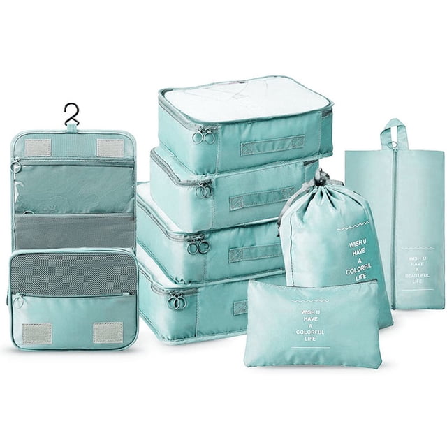 PENGXIANG Packing Cubes for Travel 8Pcs Luggage Packing Cubes Set with Cosmetic Bag Clothes Bag Shoe Bag Toiletry Bag Foldable Luggage Storage Bag Lightweight Travel Luggage Packing Organ