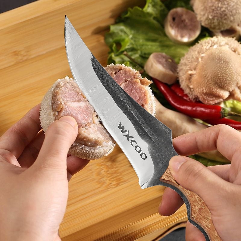 2-Piece Forged Fixed Blade Knives, Wood & Metal Composite Handle Ring Tactical Hunting Knife Set with Sheath
