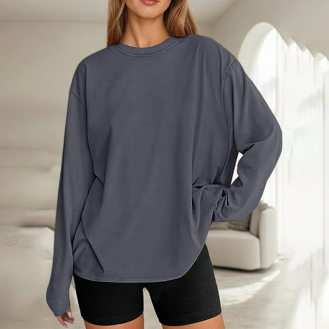 T-Shirt à Manches Longues Surdimensionné Décontracté Basique Col Rond pour Usage Quotidien