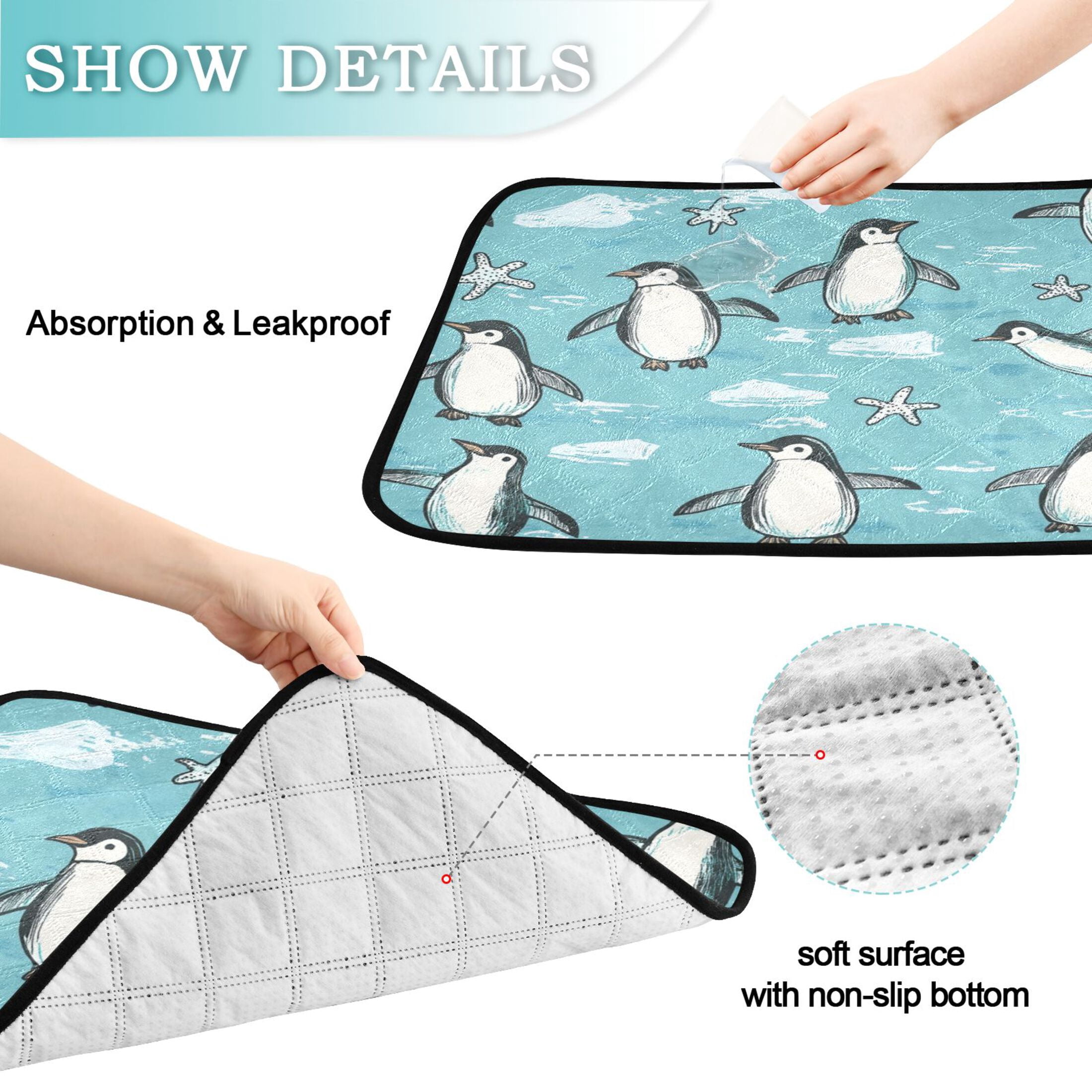 Qxltty Penguin Starfish Figure Cat litter Pads Pet Set of 3 Diaper Mats Center Anti-leakage Layer Absorbent Soft and Comfortable