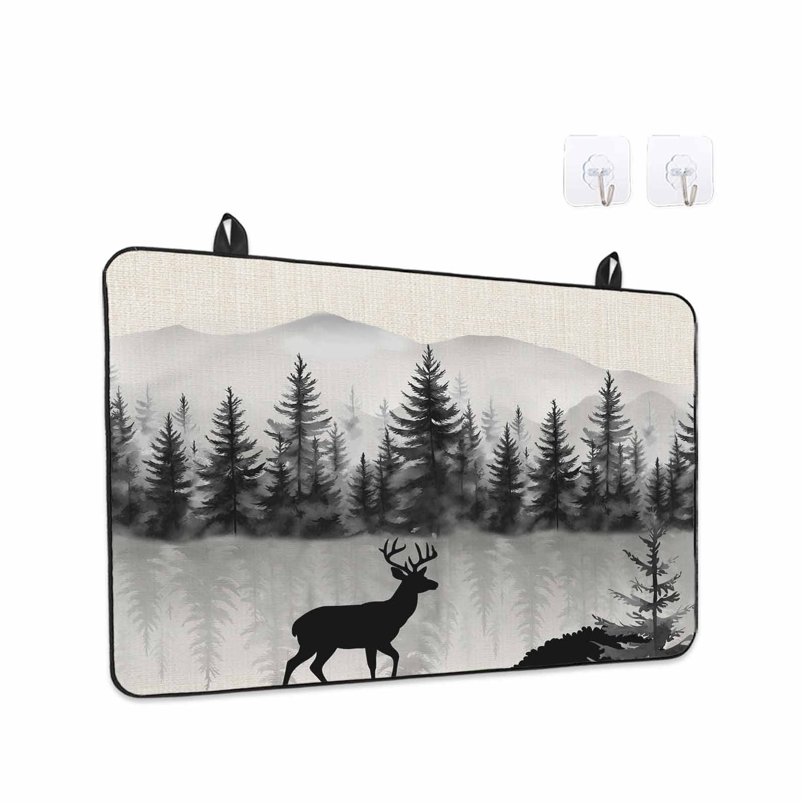 Deer Forest Stove Top Cover for Electric Stove, Heat-proof & Non Slip Glass Top Stove Cover Protector, Farmhouse Vintage Nature Trees Mountain Kitchen Flat Cooktop Rubber Mat 24x21 Inches