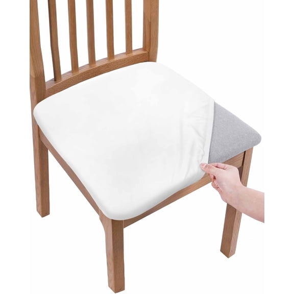 White Chair Seat Covers for Dining Room Stretch Chair Seat Covers Set of 2, Modern Minimalist Pure Soild Color Chair Seat Protector Cushion Slipcovers for Kitchen Restaurant Office