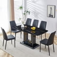 thumbnail image 4 of 7 Piece Dining Table Set, Atumon Dining Room Set with 6 Black PU Cushioned Chairs, Dining Table Set for 6, Modern 7 Piece Dining Table Set for Kitchen Dining Room, Black Glass Tabletop, 4 of 10