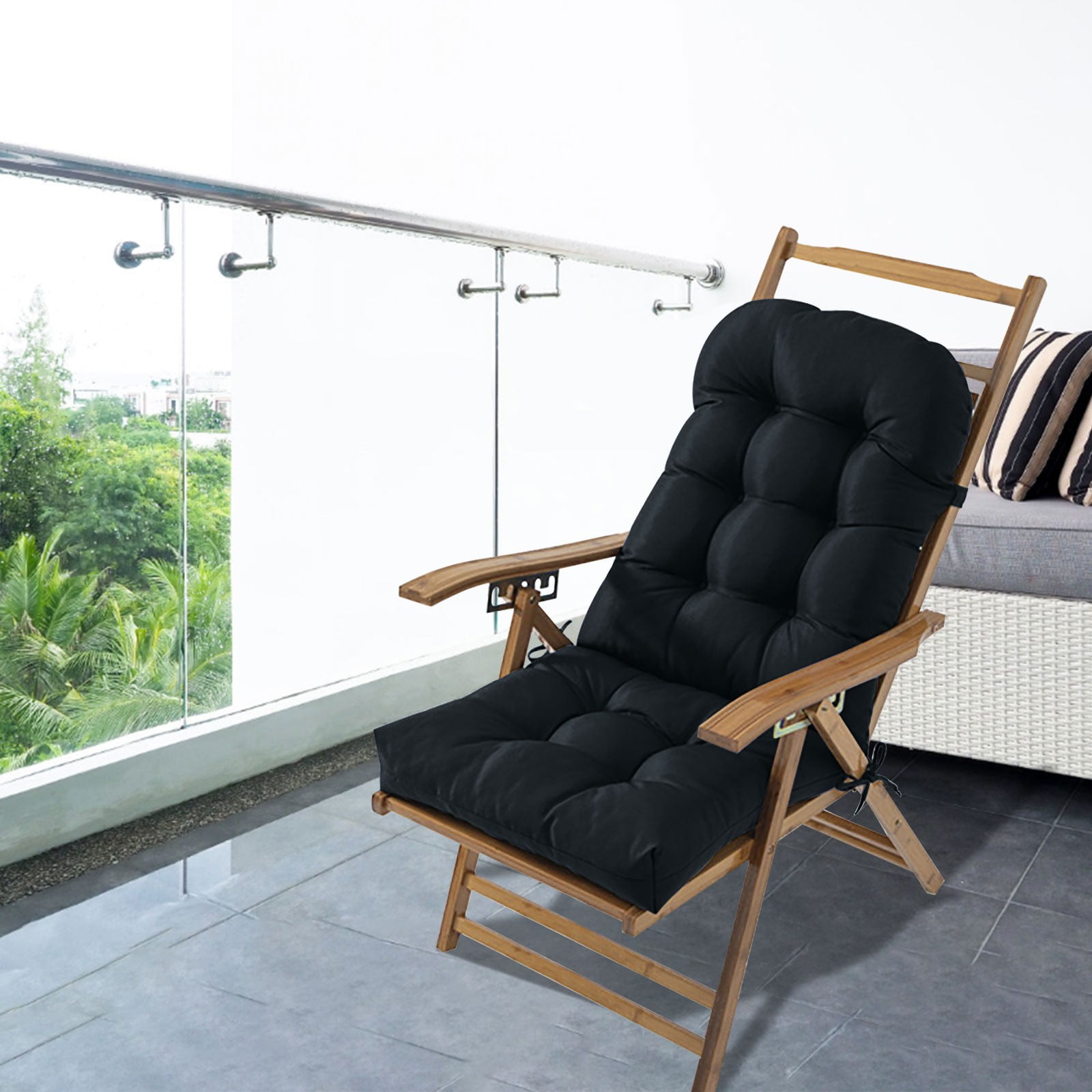 Lilgiuy 2 Pcs High Back Chair Cushions for Outdoor Indoor, Soft Lightweight Comfortable Patio Furniture Tufted Pillow All Weather Replacement Outdoor Rocking Chair Cushions, 19 x 19 Inches