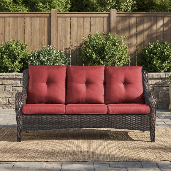 Giantfurnni Outdoor Wicker 3-Seater Deep Seat Rattan Sofa with Removable Cushion, Patio, Balcony, Deck Furniture