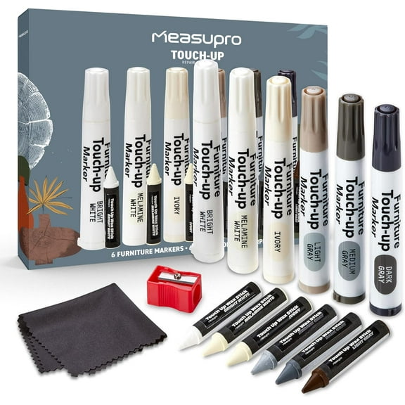 MeasuPro Wood Scratch Repair Kit Markers - Set of 13 Light Colors - Scratch & Stain Markers, Furniture Repair Pens for Touch-Up on Wood Furniture, Tables, Desks, Bedposts - Carpenter's Toolkit