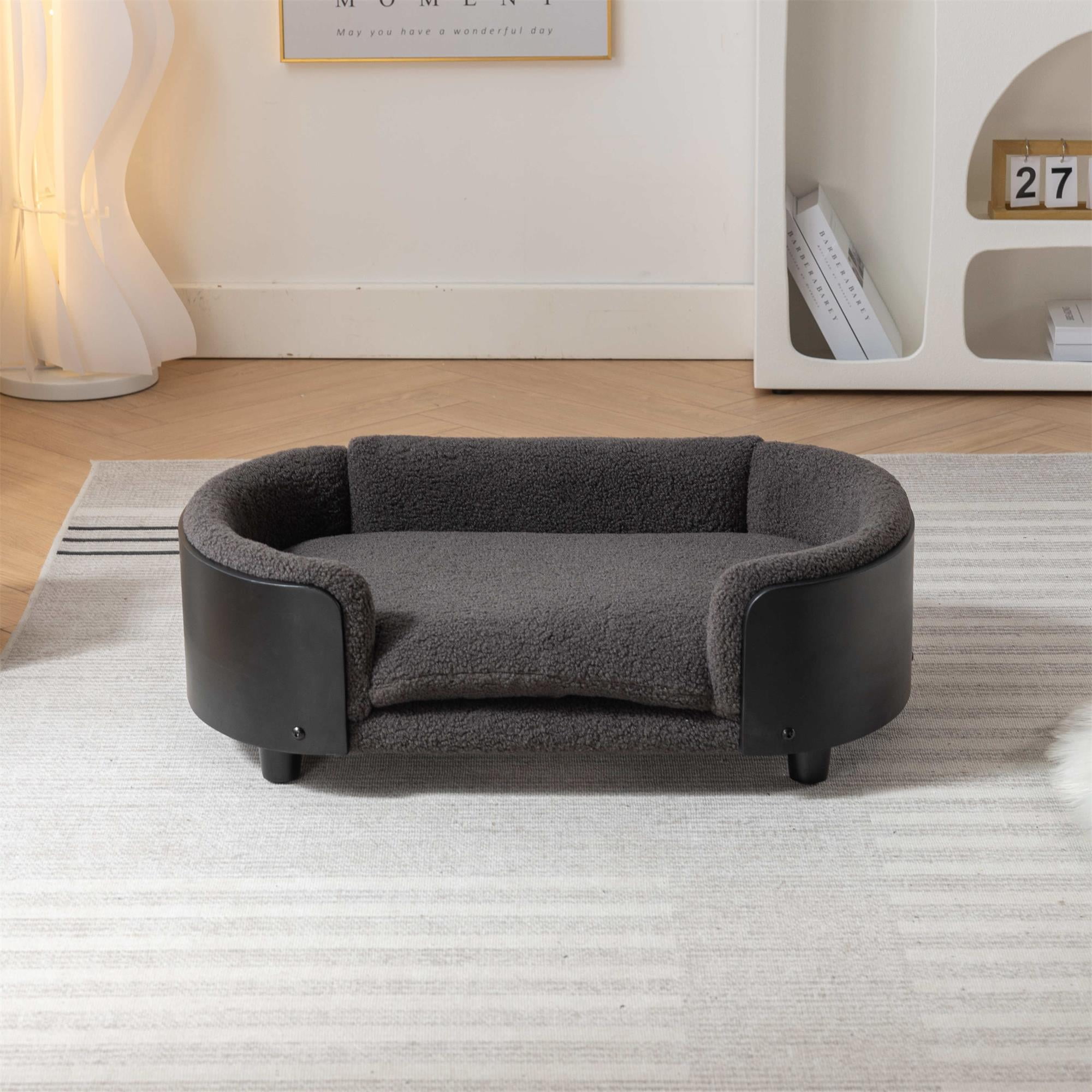 Pefilos 30" Pet Sofa for Indoors Dogs, Cat and Dog Bed with Solid Wood Legs and Black Bent Wood Back, Cashmere Cushion, Gray Pefilos 30" Pet Sofa for Indoors Dogs, Cat and Dog Bed with Solid Wood Legs and Black Bent Wood Back, Cashmere Cushion, Gray