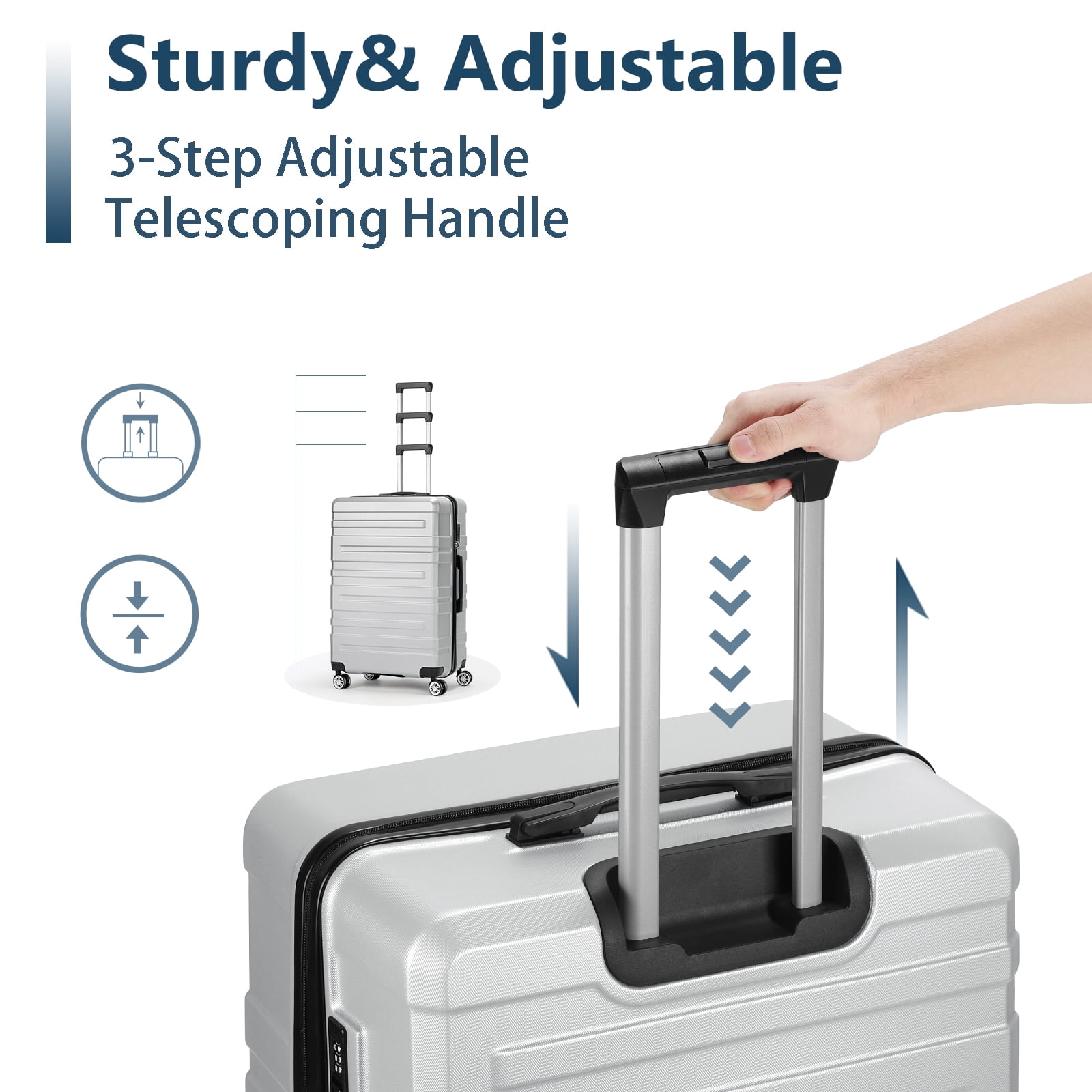 Hikolayae Luggage Sets Hardside Spinner with TSA Lock in Silver, 3 Piece