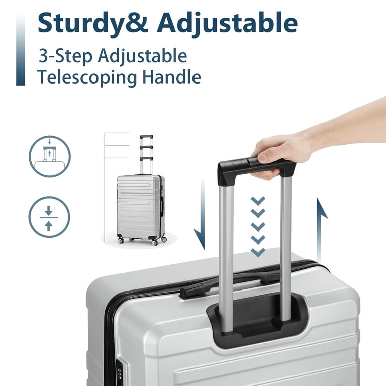 Hikolayae Luggage Sets Hardside Spinner with TSA Lock in Silver, 3
