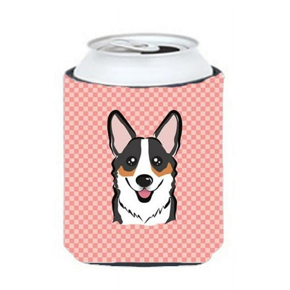 Checkerboard Pink Corgi Can Or Bottle Hugger, 12 Oz.