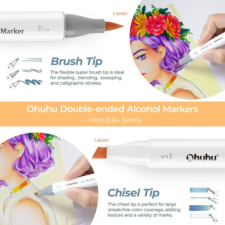 Ohuhu Alcohol Markers 320 Colors - Brush & Chisel Double Tipped Art Markers