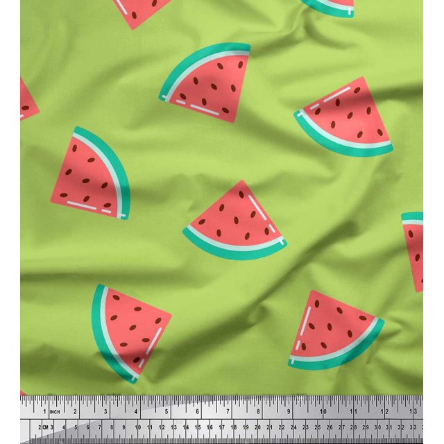 Soimoi Green Poly Georgette Fabric Watermelon Fruits Decor Fabric Printed Yard 42 Inch Wide