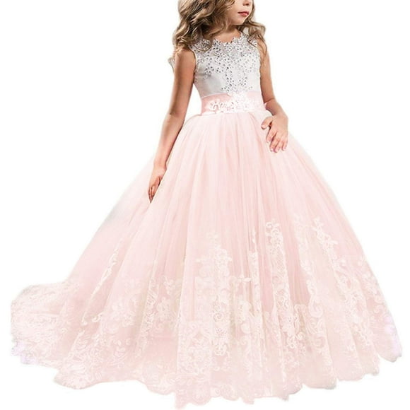 NNJXD Robe Longue de Princesse Lilas pour Filles, Robe de Bal en Tulle pour Enfants, Taille (170) 14-15 Ans Rose