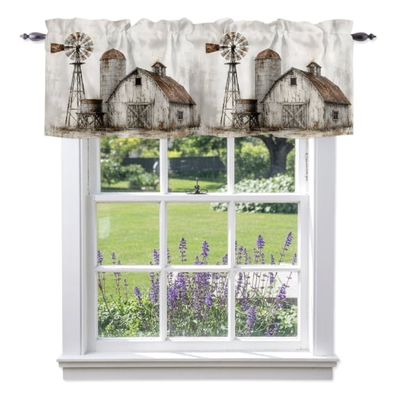 Kitchen Cafe Valance Curtain for Small Windows,Rustic Farmhouse Barn Rod Pocket Short Valances,42x12in