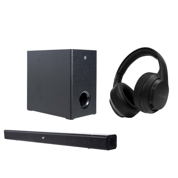 Combo Barra de Sonido STF Blade Max 2.1 60W con Subwoofer Inalámbrico + Audífonos On Ear Lusso Bluetooth Billboard 52H