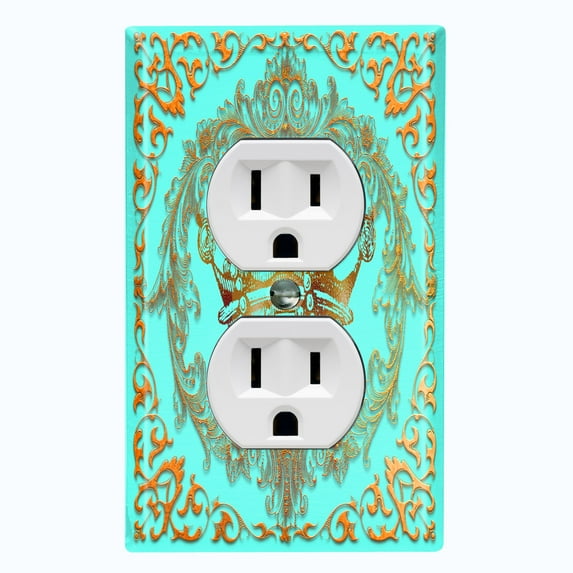 Metal Light Switch Plate Cover Elegant Teal Crown Frame FRA019
