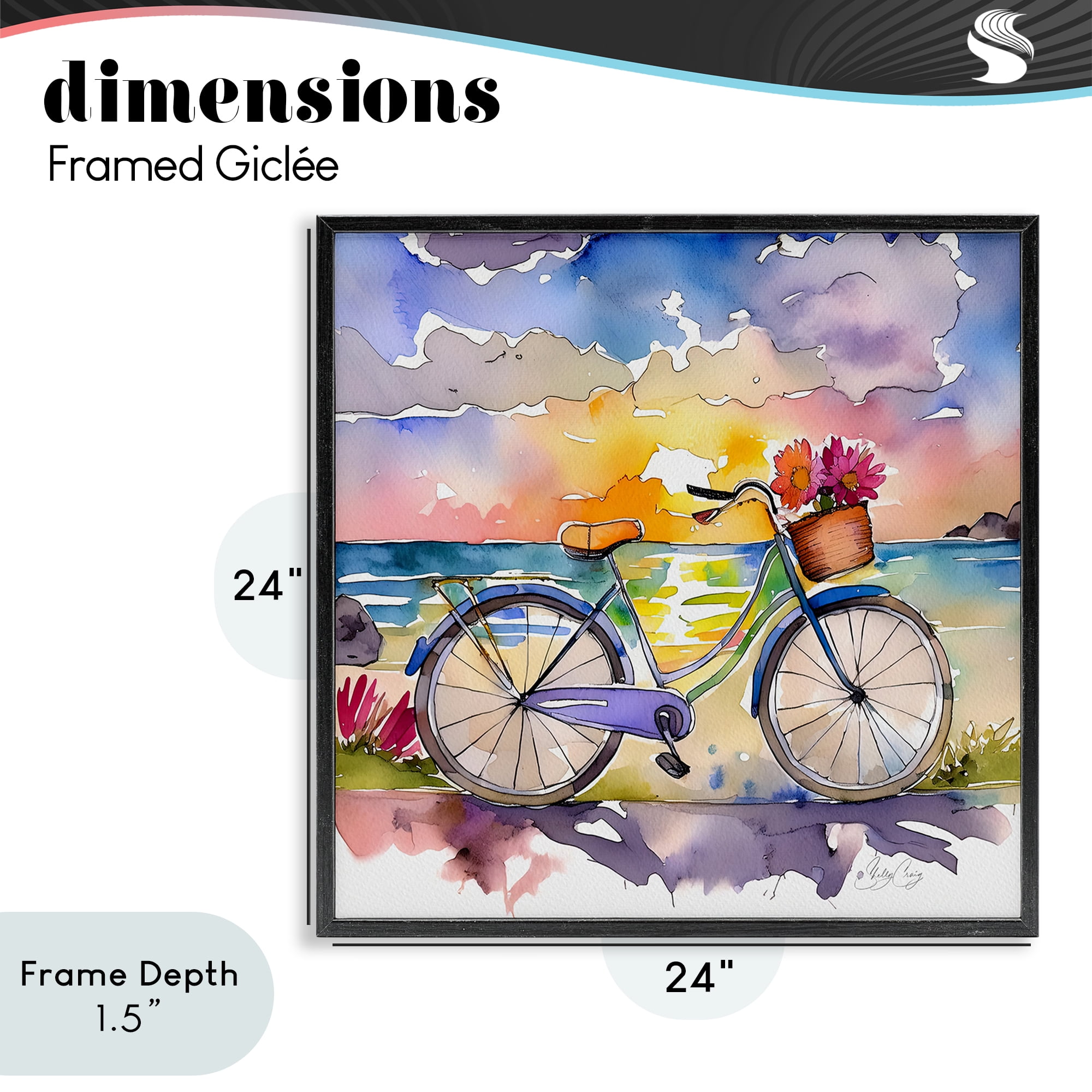 Stupell Industries Bicycle By The Seaside Black Framed Giclee Art, design by Shelly Craig