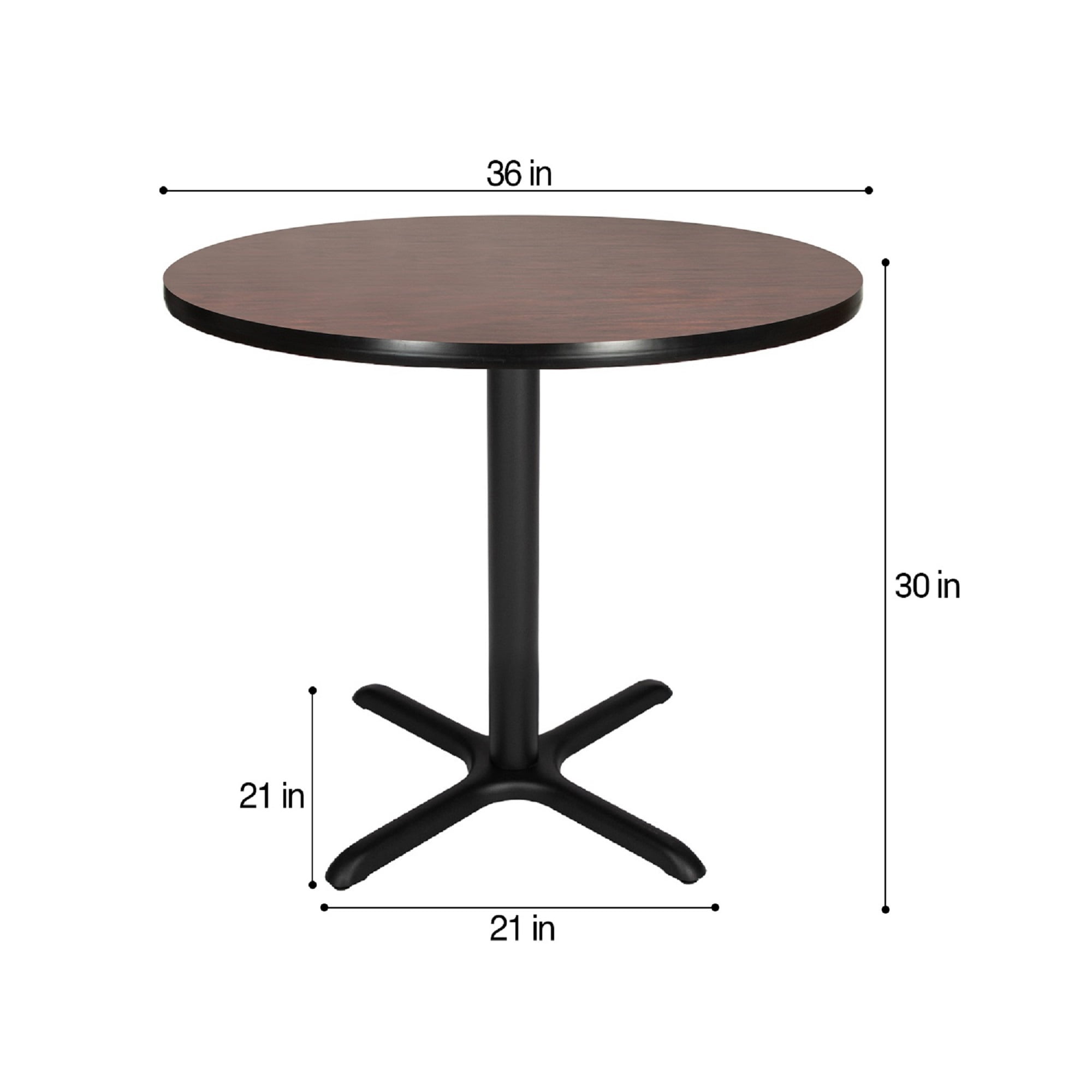 Hampden Furnishings Bennet Collection Steel Frame 36" Round Top, X Base, 30" Height Cafe Table, Black Frame/Mahogany Top