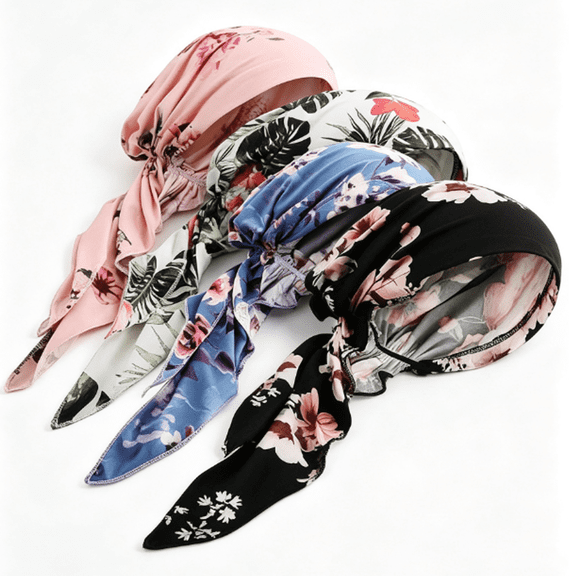 4 Pack Floral Pre-Tied Chemo Head Scarves Lightweight Turban Head Wraps for Women Daily Outdoor