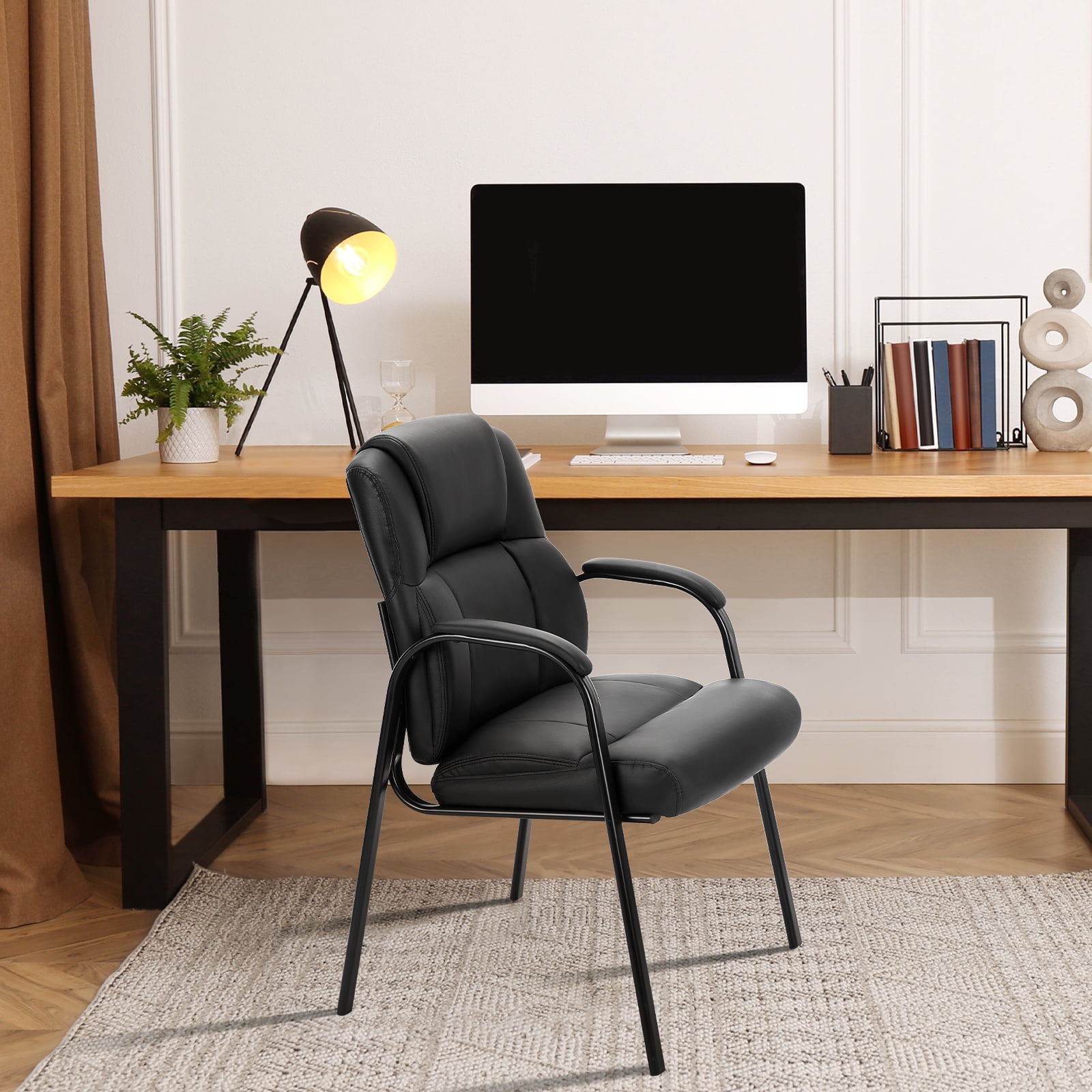 GIANNA Faux Leather Waiting Room Chair, Office Guest Chair with Padded Arms, for Reception, Conference, Meeting, or Home Use, Basic Black(1 PCS)