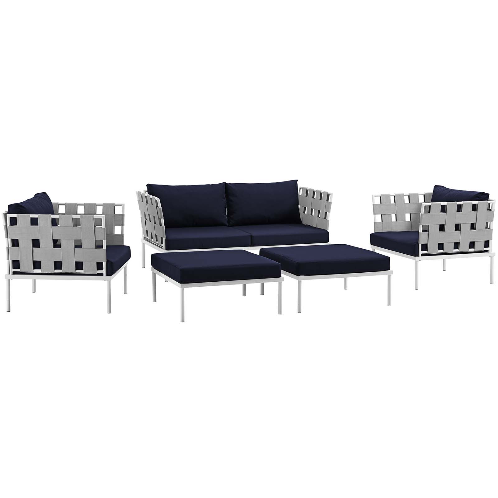 Modway Harmony 5 Piece Outdoor Patio Aluminum Sectional Sofa Set in White Navy - image 2 of 7