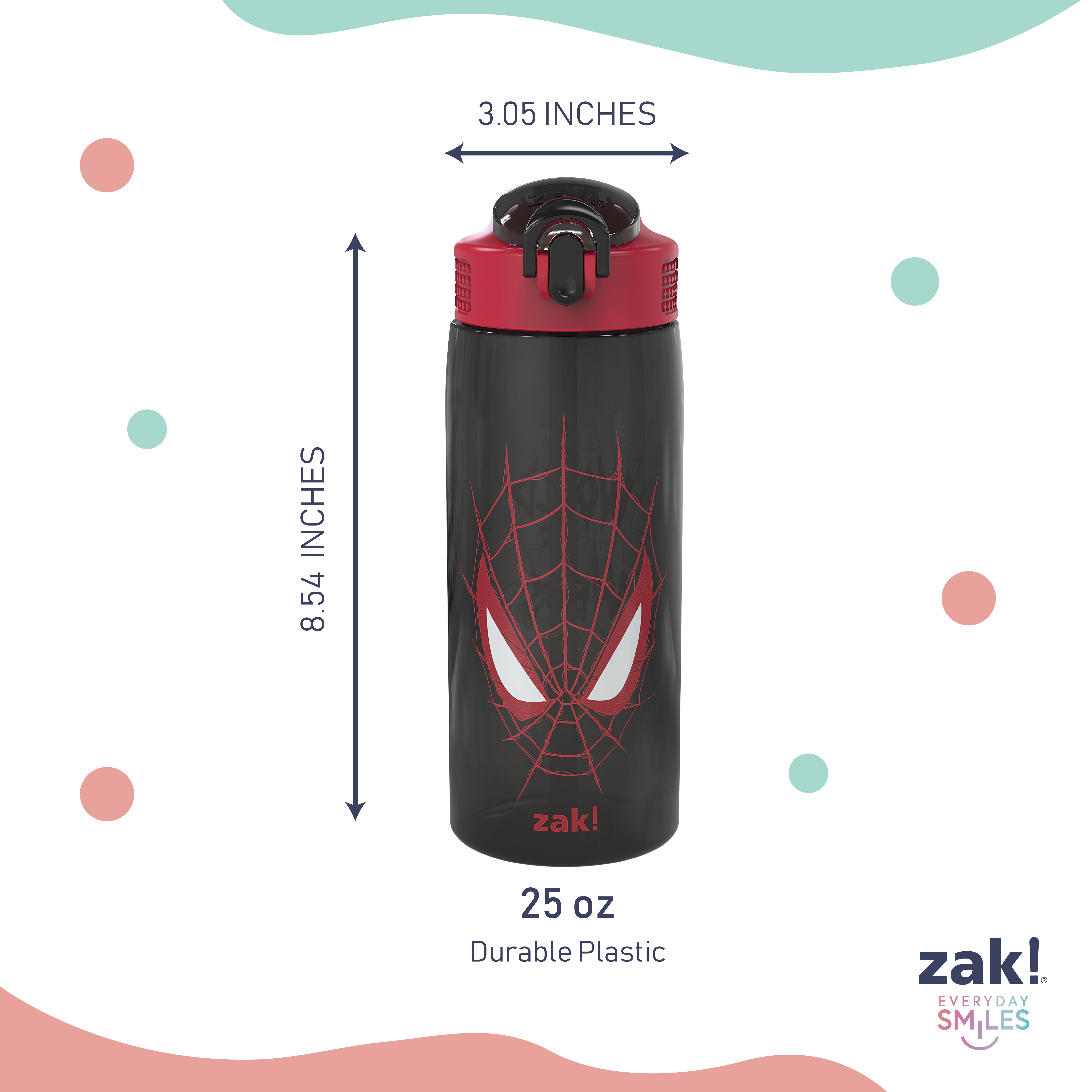 Zak Designs 25oz Spiderman Kids Water Bottle with Straw, Leak