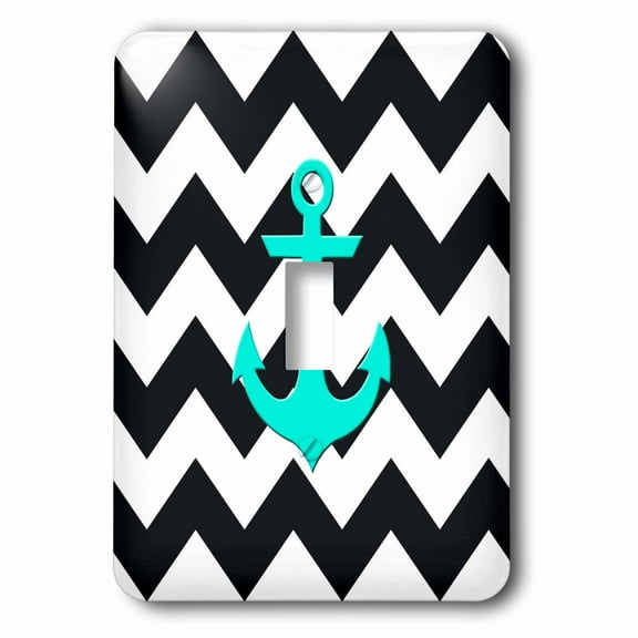 3dRose, Aqua blue anchor with black and white chevron pattern, single toggle switch