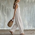 thumbnail image 6 of Sokhug Women's Wide Leg Jumpsuit Ruffle Strap Button Front Casual Loose Fit Summer Romper Overalls with Pockets, 6 of 7