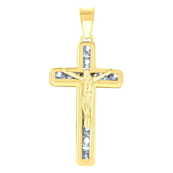 14k Yellow Gold Unisex Cz Crucifix Cross Religious Charm Pendant Pendant Necklace for Men Women