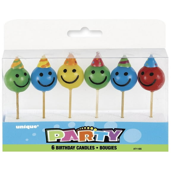 Smiley Face Pick Birthday Candles, 6pk