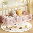 thumbnail image 3 of Bellemave Twin Size Floor Beds with Door, Wood Montessori Bed with Fence Railings & Support Slats, No Box Spring Needed (Pink), 3 of 7