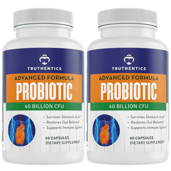 Truthentics Probiotic 40 Billion CFU with Acidophilus plus Prebiotics, 2 Pack, 120 Capsules