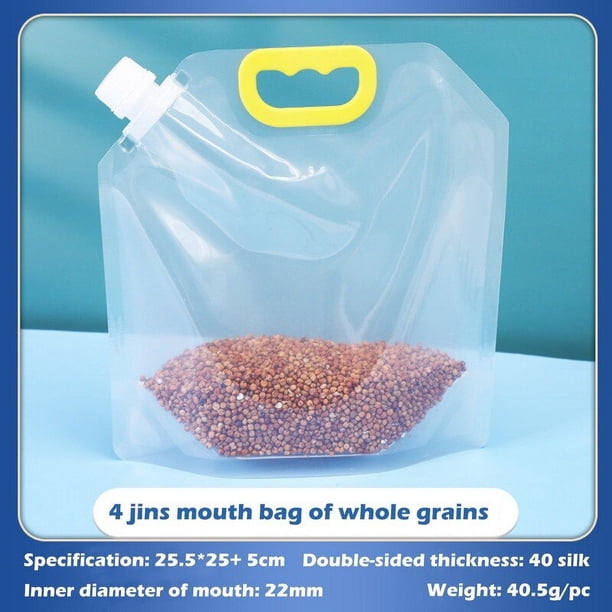 Bolsa de embalaje de arroz, bolsa sellada de granos, a prueba de humedad e insectos, transparente, gruesa, portátil, de grado alimenticio, 1/5 unidades