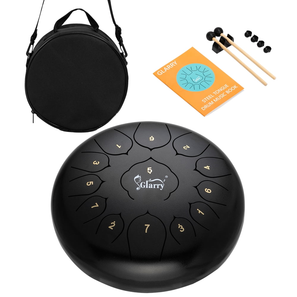 Lowestbest 13-tone Steel Tongue Drum, Stainless Steel Handpan Drum, Empty Drum Kit with Portable Drum Pack & Drumsticks, Black