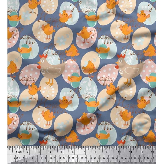 Soimoi Rayon Fabric Egg,Chick & Hen Kids Printed Craft Fabric by The Yard 42 Inch Wide