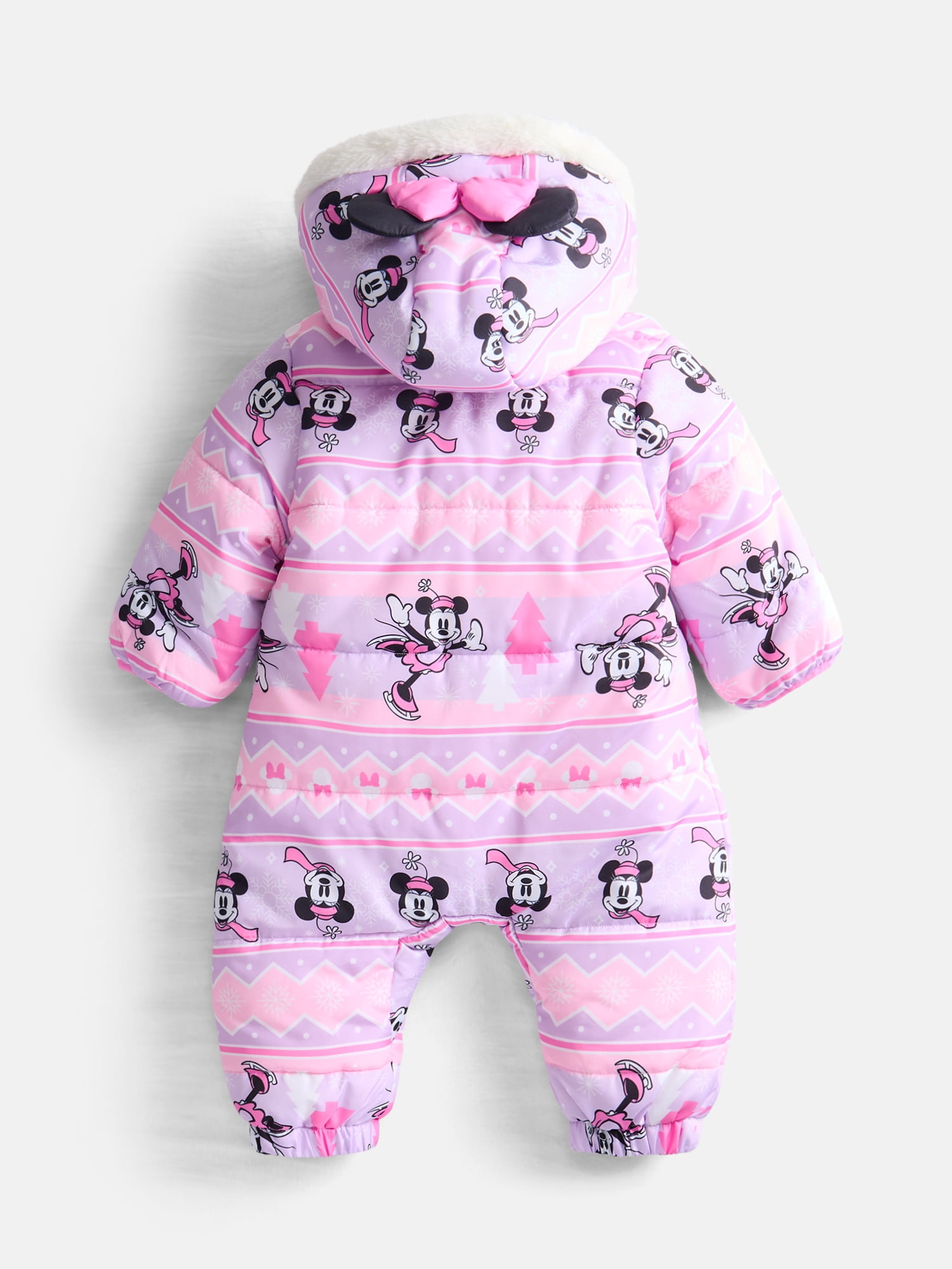 Minnie Mouse Baby Girls Hooded Fleece Lined Bodysuit, Sizes 0/3M-6/9M