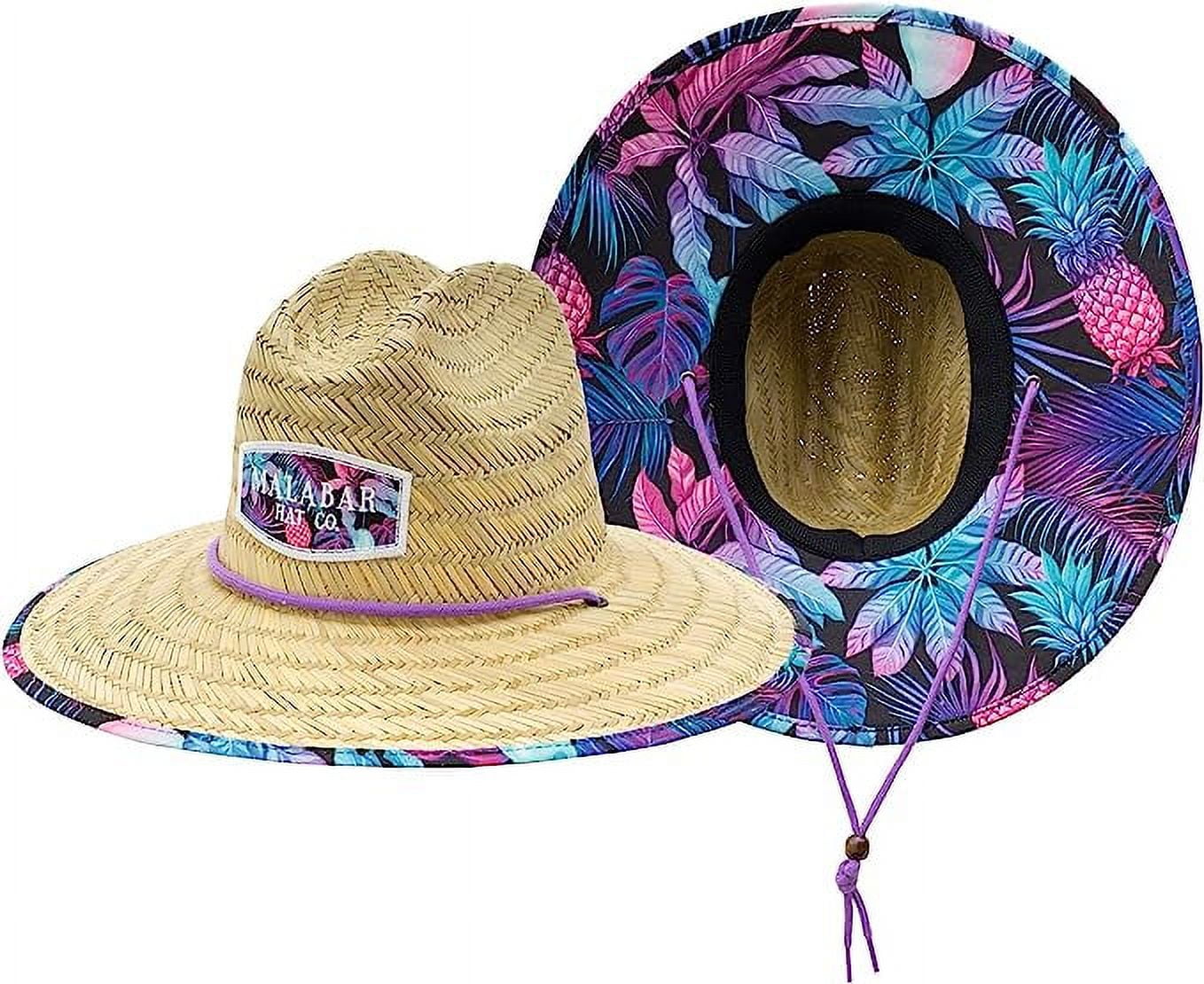 Hibiscus Fabric Pattern Print Straw Sunhat Men & Women, Lifeguard