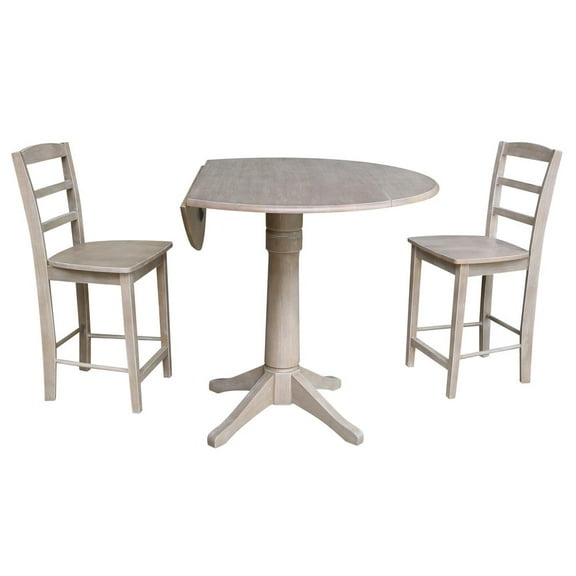 42" Round Pedestal Gathering Height Table with 2 Counter Height Stools